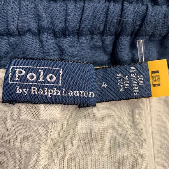 POLO by RALPH LAUREN Size 4 Blue White Cotton Abstract Floral Beaded Midi Skirt - Picture 4 of 7